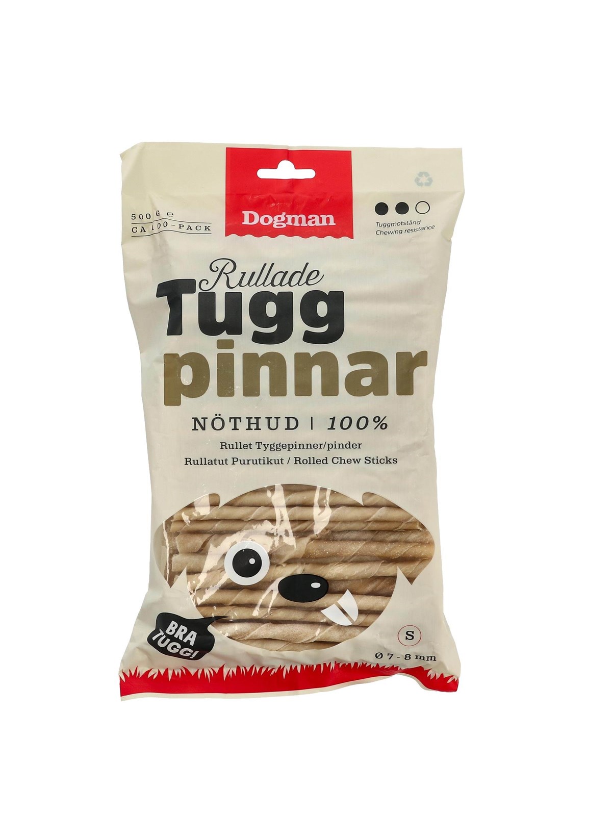 Dogman Chewing Sticks Rolled 100p Brown 12.5cm - Hundar