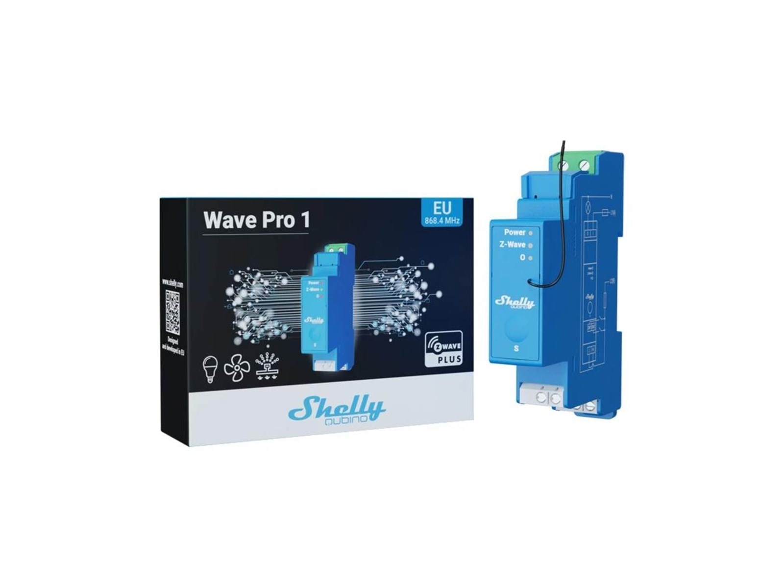 Shelly Qubino Wave Pro 1PM - Z-Wave-relä med effektmätning (110-240VAC)