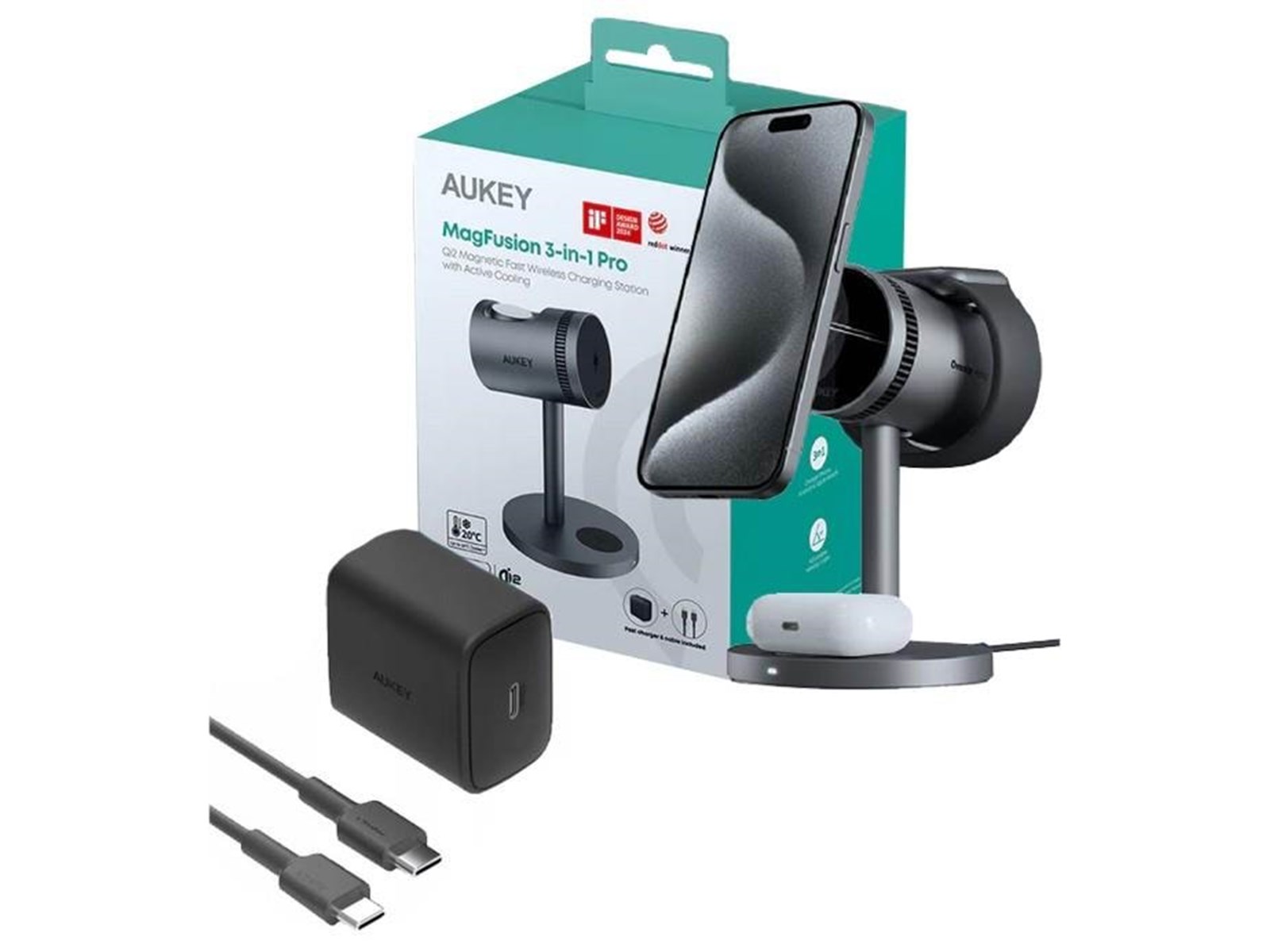 Aukey LC-MC311A MagFusion 3-in-1 Pro Qi2 Active Cooling Aukey LC-MC311A MagFusion 3-in-1 Pro Qi2 Active Cooling