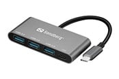 USB Hub - Sandberg 3-Port USB 3.0 Hub USB Hub - USB 3.0 - 4 porte - Svart - 136-03