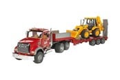 Leksaksbil - Bruder MACK Granite Low loader truck with JCB 4CX  Backho - 02813
