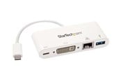 Displaykabel - StarTech.com USB-C Multiport Adapter for Laptops - Power Delivery - DVI - GbE - USB 3.0 ekstern videoadapter - hvid - DKT30CDVPD