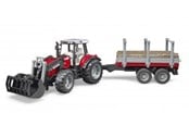 Leksaksbil - Bruder Massey Ferguson 7480 tractor with frontloader and timber trailer toy - 02046
