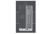 Skriv- och ritverktyg - Parker Dubbel  Jotter presentset med penna och blyertspenna (0,5 mm) | Rostfritt stål med kromdetaljer | Blå bläckpatron - 2093256