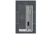 Skriv- och ritverktyg - Parker Dubbelt  Jotter-presentset med penna och reservoarpenna, rostfritt stål med kromdetaljer, patron med blått bläck och patroner, presentförpackning - 2093258