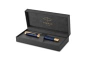 Skriv- och ritverktyg - Parker Duofold Centennial reservoarpenna | Prestige Blå Vinkel Mönster | Medium spets i rent guld | Svart bläck och konverterare| Presentförpackning av hög kvalitet - 1931370