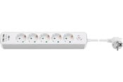 Strömkabel (extern) - Pro 5-way w/switch - 2xUSB ports - Vit - 1.5 m - 41265
