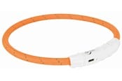 Hundar - Trixie Flash Light Ring USB Illuminated Dog Safety Collar Orange Size M-L 7mm 45cm - TX12704