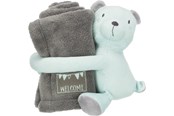 Hundar - Trixie Junior cuddly set blanket/bear plush 75 × 50 cm grey/mint - TX37110