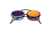 Katter - Trixie Bowl set ceramic/metal 2 × 0.3 l/ø 12 cm/26 × 7 × 13 cm light grey/antique pink/light blue - TX24791