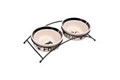 Hundar - Trixie Food/Water bowl set ceramic/metal 2 × 0.6 l/ø 15 cm/32 × 9 × 15 cm white/black - TX24641