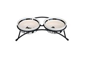Hundar - Trixie Food/Water bowl set ceramic/metal 2 × 0.25 l/ø 13 cm/27 × 7 × 14 cm white/black - TX24640