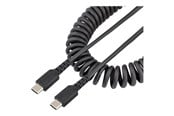 USB-kabel - StarTech.com 3ft (1m) USB C Charging Cable Coiled Heavy Duty Fast Charge & Sync USB-C Cable USB 2.0 Type-C Cable Rugged Aramid Fiber Durable Male to Male USB Cable Black - R2CCC-1M-USB-CABLE