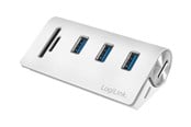 USB Hub - LogiLink USB 3.0 hub 3-port with card reader for SD/microSD aluminum casing USB Hub - USB 3.2 - 3 porte - Vit - CR0045