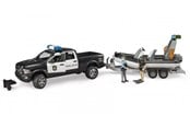 Leksaksbil - Bruder  Dodge Ram 2500 Police pickup truck trailer boat 2 figures with Light and Sound toy - 02507