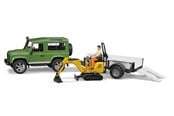 Leksaksbil - Bruder Land Rover Defender one axle trailer JCB micro excavator + worker - BR2593