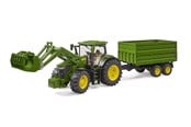 Leksaksbil - Bruder John Deere 7R 350 with frontloader and tandemaxle tipping trailer - BR3155