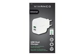 Mobile - Adapters & Chargers - Vivanco USB hemladdare 3.4A (2.4+1A) 2xUSB Vit - 37563