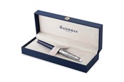 Skriv- och ritverktyg - Waterman Hémisphère Rollerball Penna | Metall & Blå lack | Mejslad mössa | Svart bläck | Presentförpackning - 2166469