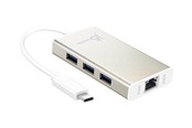 USB Hub - j5create 3-Port USB Hub (with Ethernet) USB Hub - USB 3.0 - 3 porte - Silver - JCH471-N