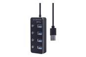 USB Hub - Gembird - hub - powered with switches black - 4 ports USB Hub - USB 3.2 - 4 porte - Svart - UHB-U3P4P-01