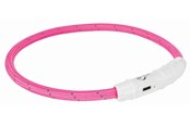 Hundar - Trixie Flash Light Ring USB Illuminated Dog Safety Collar Pink Size L-XL 7mm 65cm - TX12708