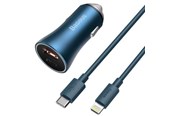 Mobile - Adapters & Chargers - Baseus Golden Contactor Pro car charger USB + USB-C QC4.0+ PD SCP 40W (blue) + USB-C - Lightning cable 1m (blue) - TZCCJD-03