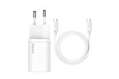 Mobile - Adapters & Chargers - Baseus Super Si Quick Charger 1C 25W with USB-C cable for USB-C 1m (white) - TZCCSUP-L02
