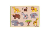 Pusselspel - Bigjigs Wooden Stud Puzzle Safari 9 pieces. Trä - BJ258