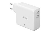 Mobile - Adapters & Chargers - Deltaco USB-C GaN Wall Charger 60W w/ Built-in Powerbank | 9600 mAh | 2x USB-C | PPS | White - PB-Q1004