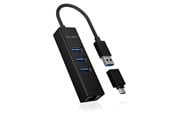 USB Hub - ICY BOX IB-HUB1419-LAN USB Hub - USB 3.0 - 3 porte - Svart - IB-HUB1419-LAN