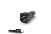 Mobile - Adapters & Chargers - GEAR Charger 12-24V 2xUSB 3.4A Black USB-C 2.0 cable 1m - 665092