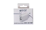 Mobile - Adapters & Chargers - GEAR Charger 220V 1xUSB-C + 1xUSB-A PD/PPS 25W + 18W QC White - 665118
