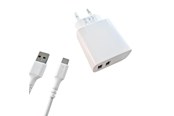 Mobile - Adapters & Chargers - GEAR Charger 220V 2xUSB-A 3.4A White USB-C 2.0 Cable 1m - 665130