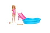 Dockor & Tillbehör - Barbie Doll And Pool Playset Blonde With Pool Slide Towel And Drink Accessories - HRJ74