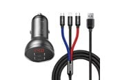 Mobile - Adapters & Chargers - Baseus car charger with 24W display + 3in1 Three Primary Colors USB cable 1.2m - TZCCBX-0G