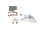 Docka, bamse och tillbehör - Goki Wooden Doll Furniture Living Room 15 pieces. - 51494