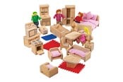 Träleksaker - Bigjigs Wooden Doll Family with Furniture 26 pieces - BJ039
