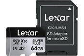 Flashram & USB Flash Drives - Lexar Professional Silver Plus MicroSD/SD - 205MB/s - 64GB - LMSSIPL064G-BNANG