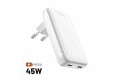 Mobile - Adapters & Chargers - FIXED Slim GaN 90° Super Fast 2x USB-C charger 45W - White - FIXCG45S-2C-WH