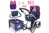 Docka, bamse och tillbehör - Bayer Design Doll's Pram Mega Set - Navy Unicorn - 18354AC