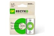 Batterier & batterigrepp - GP Recyko NiMH 3000mAh D 2's Paper Box - Green - 201250