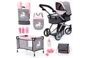 Docka, bamse och tillbehör - Bayer Design Doll's Pram Mega Set - Pink / Grey - 18333AC