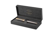 Skriv- och ritverktyg - Parker Ingenuity Fountain Pen | Grey Lacquer with Gold Trims | Medium Stainless Steel Nib | Black & Blue Ink Cartridge Refills | Gift Box - 2213726