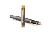 Skriv- och ritverktyg - Parker IM Fountain Pen | Grey Lacquer with Gold Trims | Fine Polished Stainless Steel Nib | Blue Ink Cartridge Refill | Gift Box - 2213776
