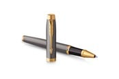 Skriv- och ritverktyg - Parker IM Rollerball Pen | Grey Lacquer with Gold Trims | Fine Stainless Steel Point | Black Ink Refill | Gift Box - 2213778