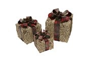 Decoration - NORDIC WINTER Christmas gifts w/lights - set of 3 pcs - red - 780-052