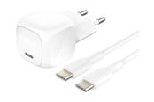 Mobile - Adapters & Chargers - Belkin BoostCharge power adapter - compact - 24 pin USB-C - 20 Watt - with USB-C cable (1m) - WCA009KQ1MWH-B6