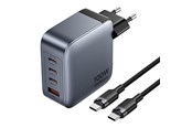 Mobile - Adapters & Chargers - Vention Power Charger 3x USB-C 1x USB-A 100W with 1m USB-C Cable - Grey/Black - TZ-FETH0-EU