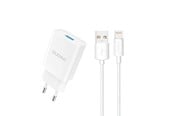 Mobile - Adapters & Chargers - Dudao A4EU USB-A 2.1A wall charger - white + USB-A - Lightning cable - 6976625331956